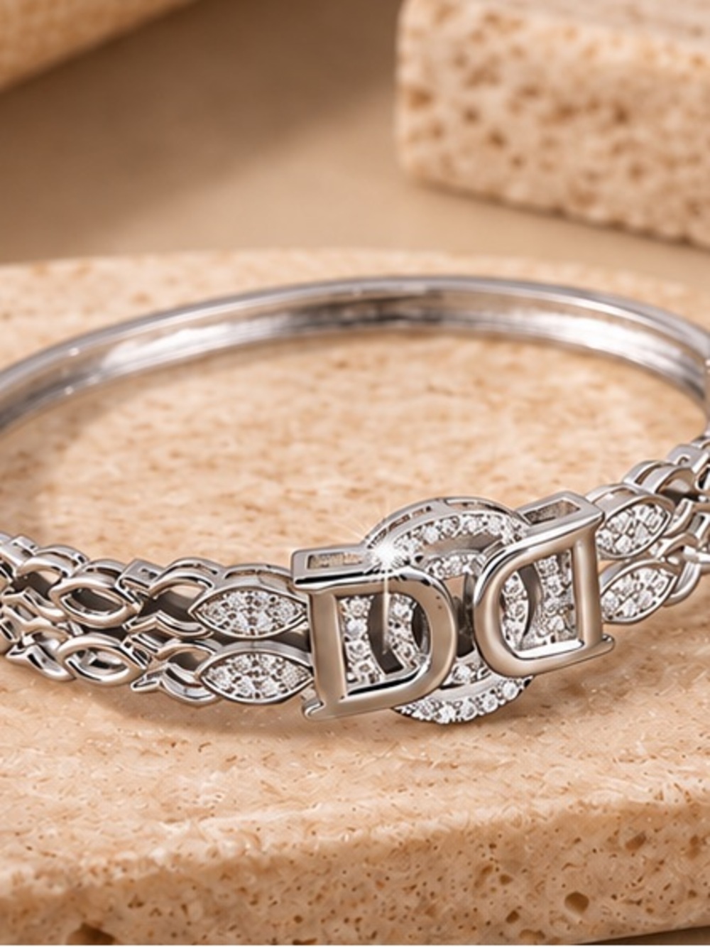 Designer Inspired Silver Crystal DD Bangle Bracelet
